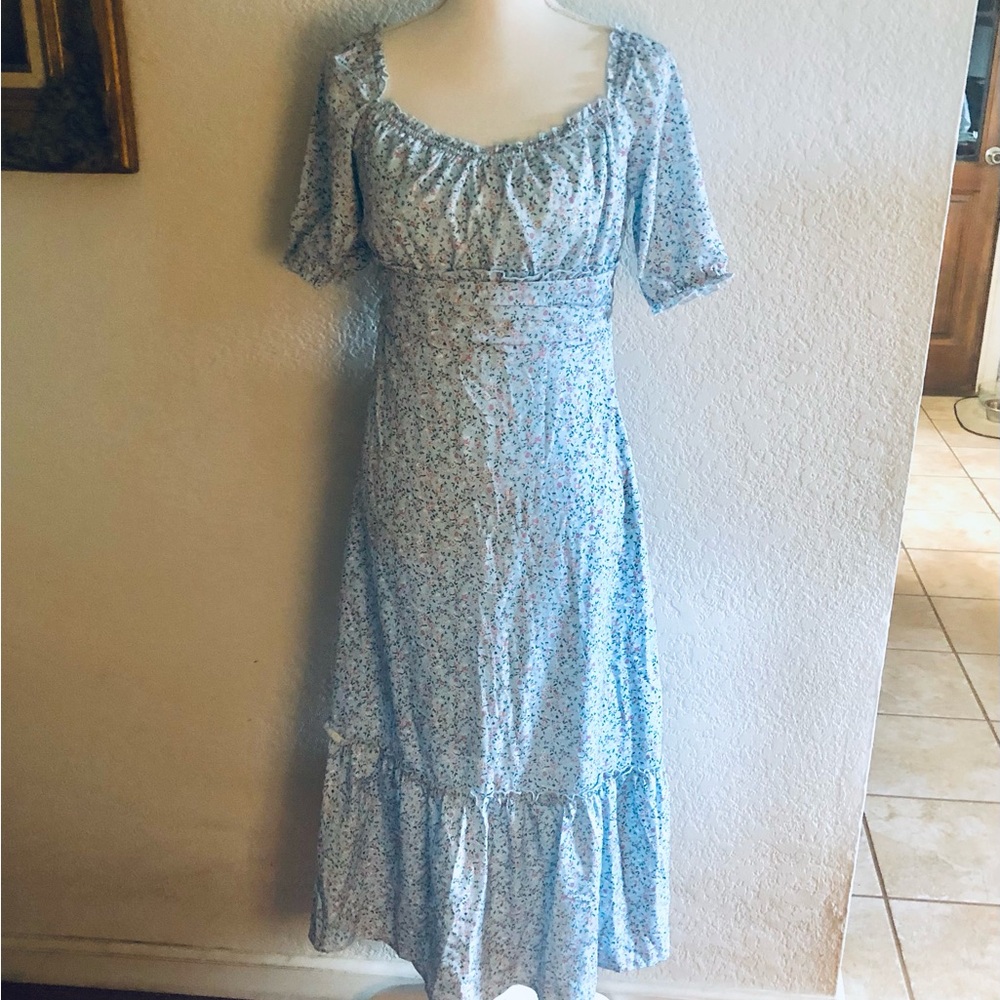 Belle Poque Vintage Style Blue Floral dress
